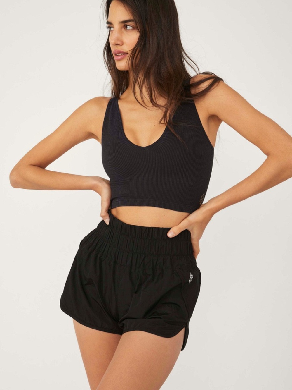 Free People FP Movement Way Home Shorts Black Smocked High Rise - Large